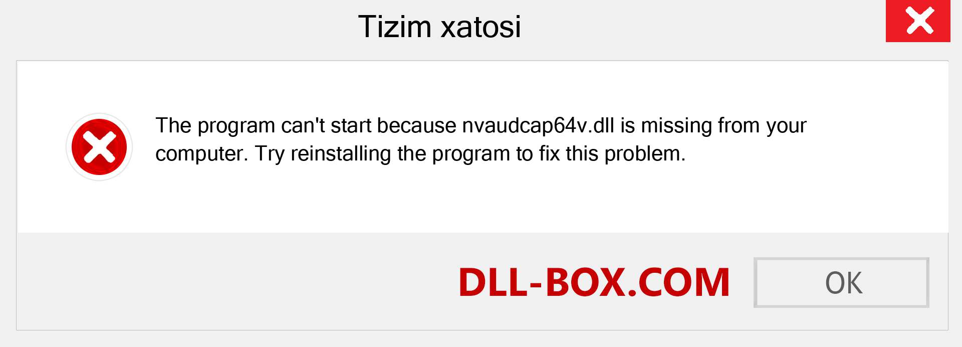 nvaudcap64v.dll fayli yo'qolganmi?. Windows 7, 8, 10 uchun yuklab olish - Windowsda nvaudcap64v dll etishmayotgan xatoni tuzating, rasmlar, rasmlar